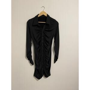 Women's Gothic Black Button-Up Dress Rouched Sleeves Size Medium